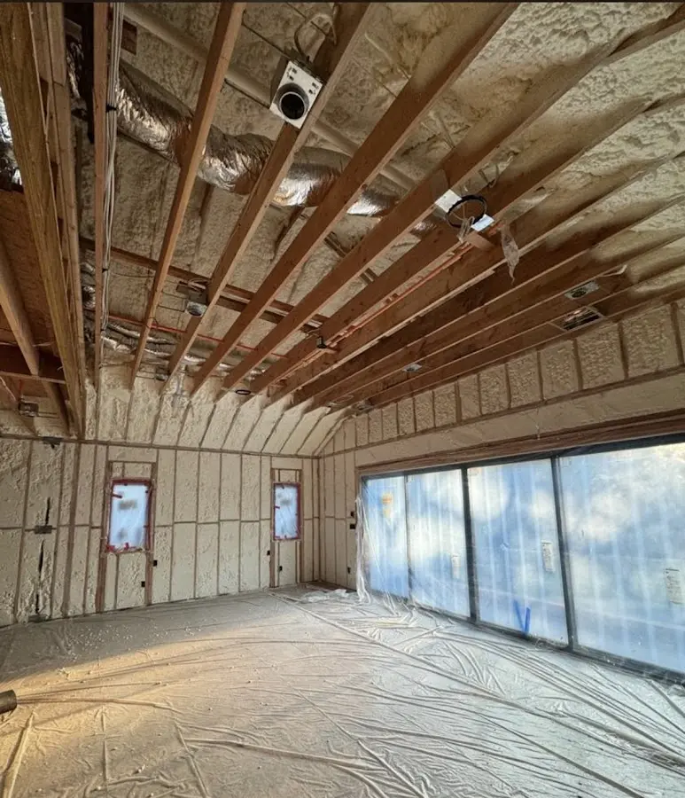 Interior walls and ceiling insulated with spray foam during new construction in DeRidder
